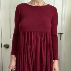 long sleeve maroon baby doll dress